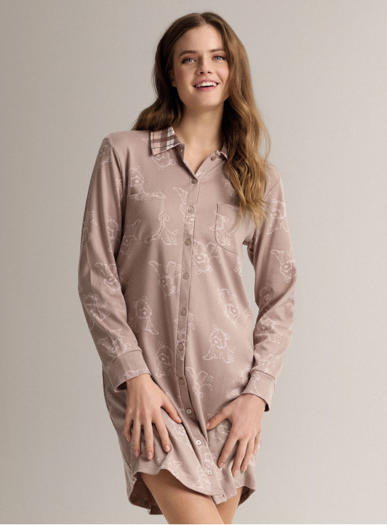 Shirt-collar open-front nightdress - DOGGIECHECK