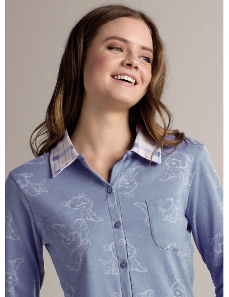 Shirt-collar open-front nightdress - DOGGIECHECK