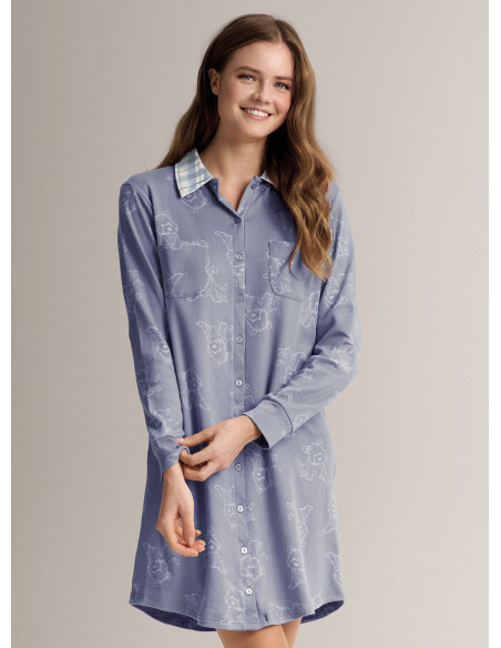 Camicia da notte aperta collo camicia - DOGGIECHECK