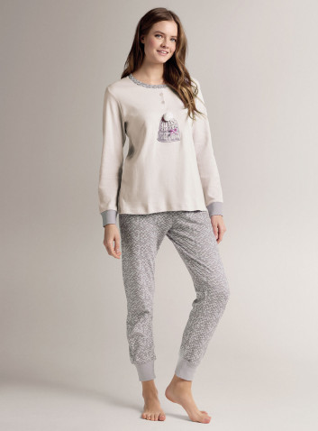 Cotton grandad pyjamas with long-sleeve top and long trousers with cuffs 2