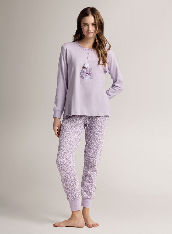 Cotton grandad pyjamas with long-sleeve top and long trousers with cuffs