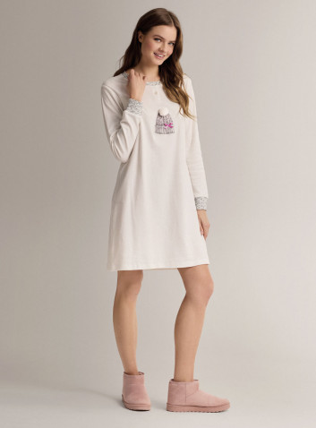 Camicia da notte serafino in cotone con maniche lunghe e apertura serafino