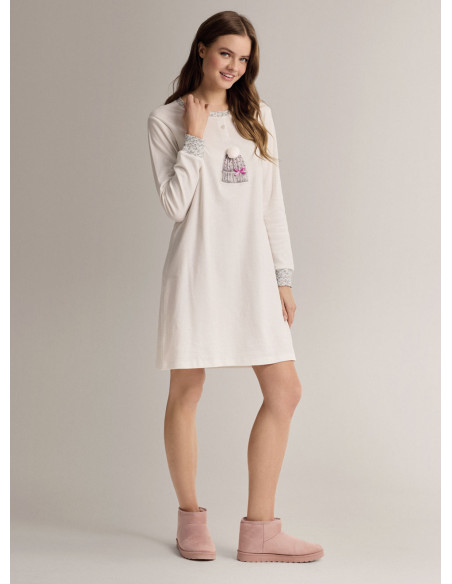 Camicia da notte serafino in cotone con maniche lunghe e apertura serafino