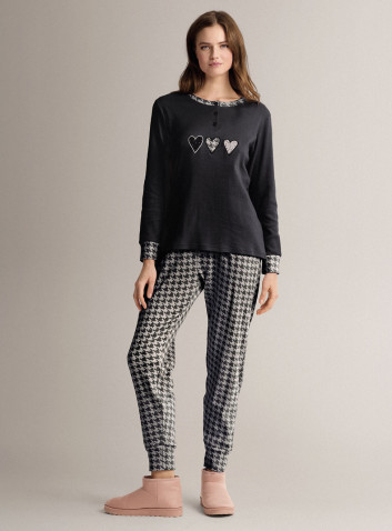 Pigiama serafino in cotone con maglia a maniche lunghe e pantalone lungo con polsi 2
