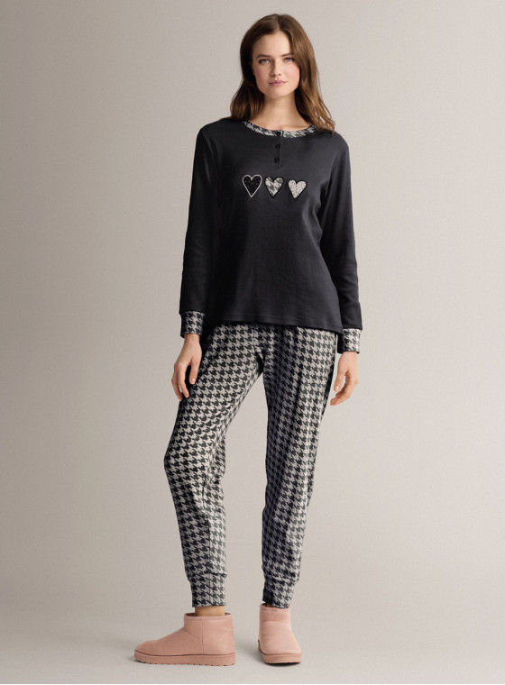 Cotton grandad pyjamas with long-sleeve top and long trousers with cuffs