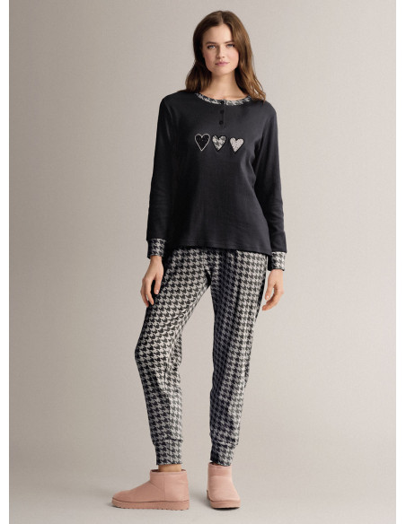 Cotton grandad pyjamas with long-sleeve top and long trousers with cuffs