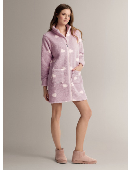 Vestaglia full zip in tessuto supersoft soffice e avvolgente con modello a maniche lunghe con apertura full zip
