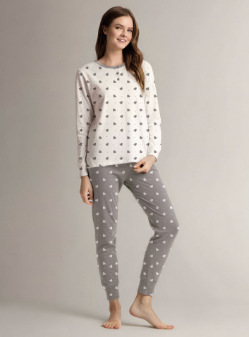 Pigiama serafino in cotone con maglia a maniche lunghe e pantalone lungo con polsi 2