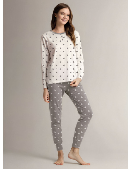 Cotton grandad pyjamas with long-sleeve top and long trousers with cuffs