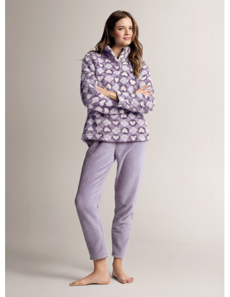 Pigiama serafino in tessuto supersoft soffice e avvolgente con maglia a maniche lunghe e pantalone lungo dritto