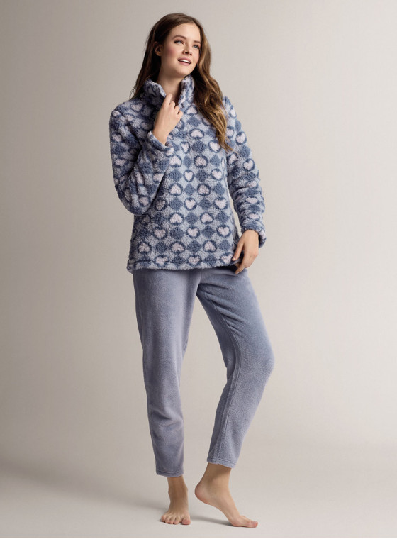 Grandad pyjamas in soft and cosy supersoft fabric with long-sleeve top and long straight-leg trousers