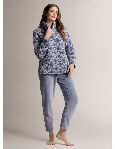 Grandad pyjamas in soft and cosy supersoft fabric with long-sleeve top and long straight-leg trousers
