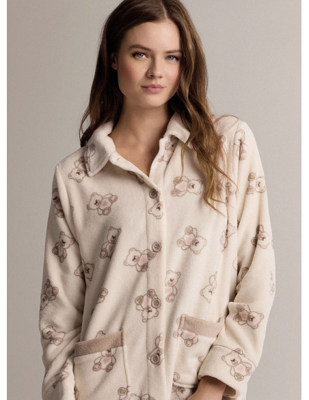 Shirt-collar button-up robe - FUNNYBEAR