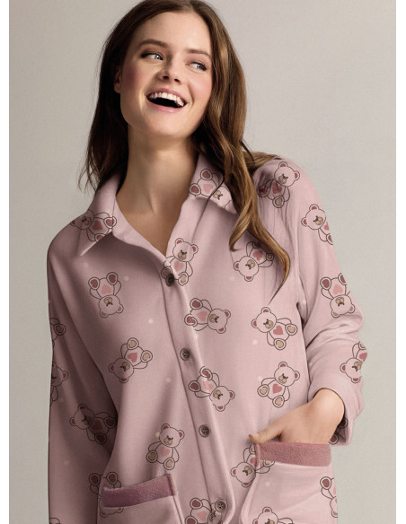 Shirt-collar button-up robe - FUNNYBEAR