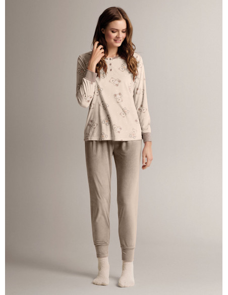 Grandad pyjamas in soft, lightweight microcoral with long-sleeve top and long trousers with cuffs