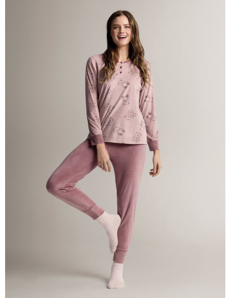 Grandad pyjamas in soft, lightweight microcoral with long-sleeve top and long trousers with cuffs