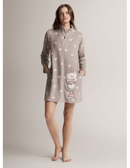 Vestaglia full zip in coral morbido e caldo con modello a maniche lunghe con apertura full zip