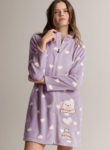 Full-zip robe in soft, warm coral fleece with long-sleeve style with full-zip fastening 2