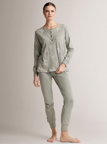 Pigiama serafino in cotone con maglia a maniche lunghe e pantalone lungo con polsi
