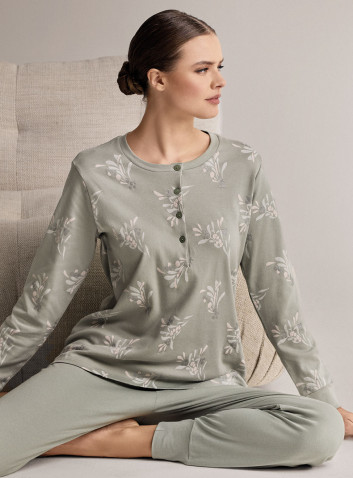 Pigiama serafino in cotone con maglia a maniche lunghe e pantalone lungo con polsi 2