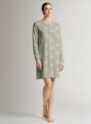 Cotton grandad nightdress with long sleeves and grandad neckline