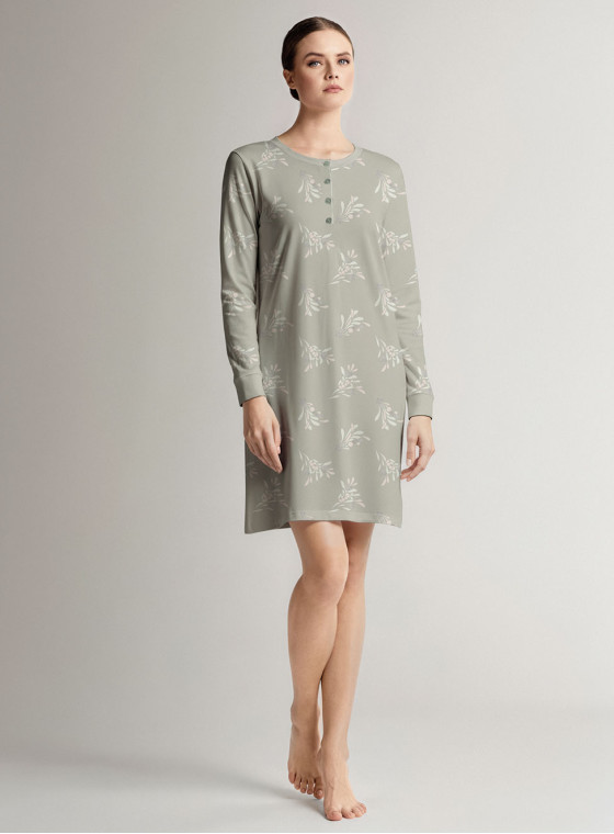 Cotton grandad nightdress with long sleeves and grandad neckline