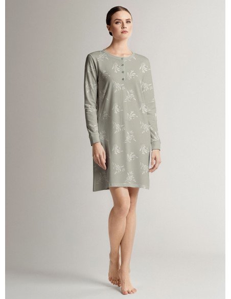 Camicia da notte serafino in cotone con maniche lunghe e apertura serafino