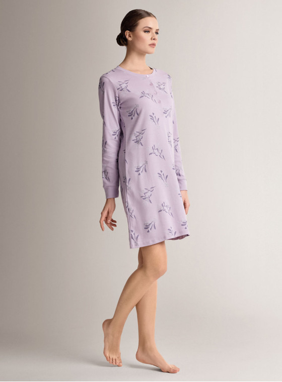 Cotton grandad nightdress with long sleeves and grandad neckline