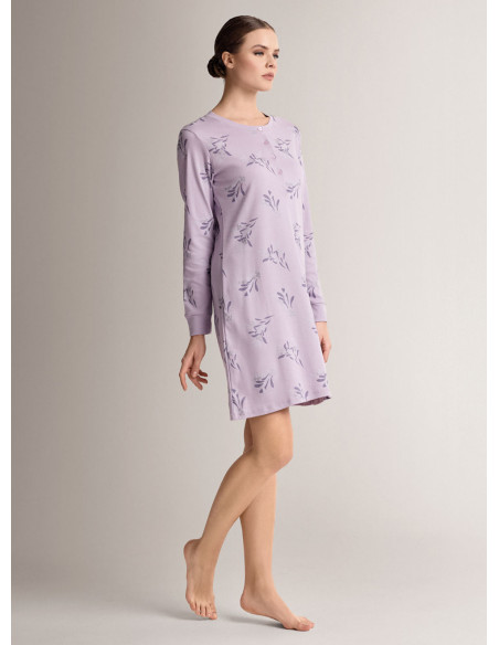 Cotton grandad nightdress with long sleeves and grandad neckline