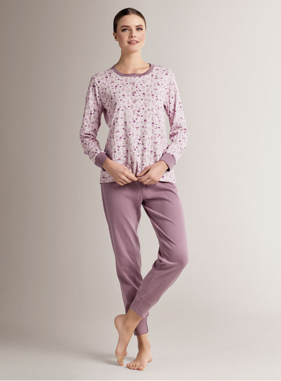 Cotton grandad pyjamas with long-sleeve top and long trousers with cuffs