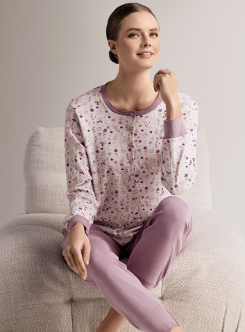 Pigiama serafino in cotone con maglia a maniche lunghe e pantalone lungo con polsi 2