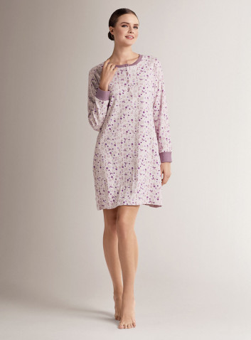 Camicia da notte serafino in cotone con maniche lunghe e apertura serafino