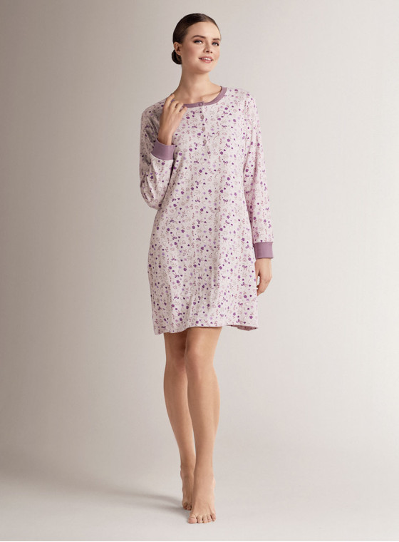 Camicia da notte serafino in cotone con maniche lunghe e apertura serafino