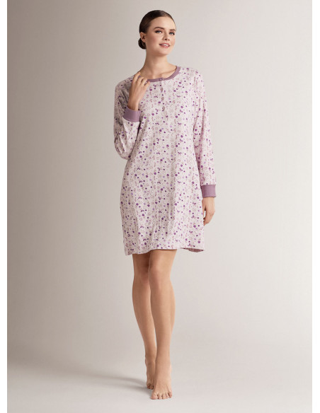 Camicia da notte serafino in cotone con maniche lunghe e apertura serafino