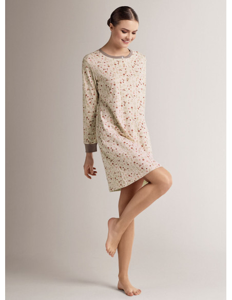 Cotton grandad nightdress with long sleeves and grandad neckline