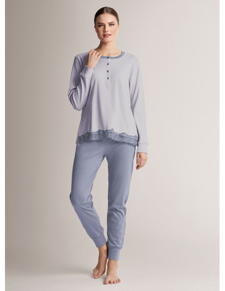 Cotton grandad pyjamas with long-sleeve top and long trousers with cuffs
