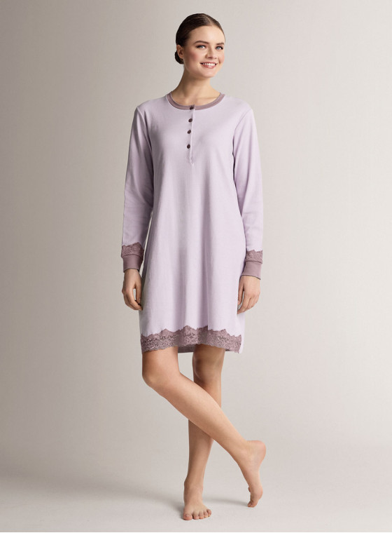 Cotton grandad nightdress with long sleeves and grandad neckline