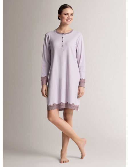 Cotton grandad nightdress with long sleeves and grandad neckline