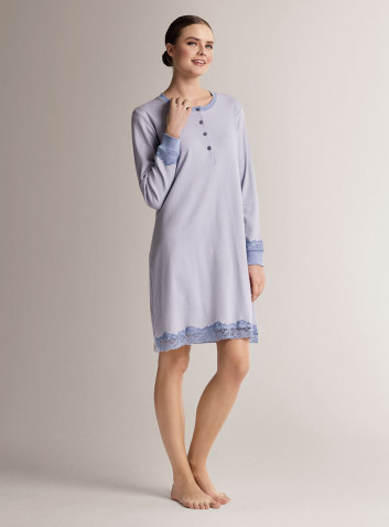 Camicia da notte serafino in cotone con maniche lunghe e apertura serafino