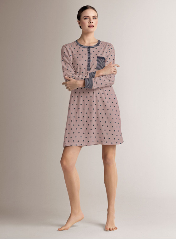 Cotton grandad nightdress with long sleeves and grandad neckline