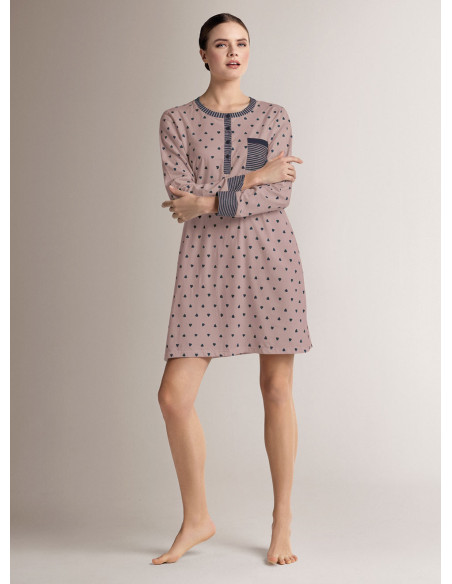 Cotton grandad nightdress with long sleeves and grandad neckline