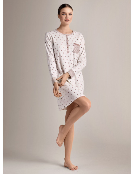 Camicia da notte serafino in cotone con maniche lunghe e apertura serafino