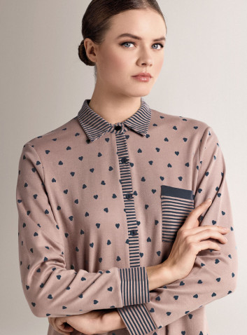 Camicia da notte aperta collo camicia in cotone con maniche lunghe, apertura frontale e collo camicia 2
