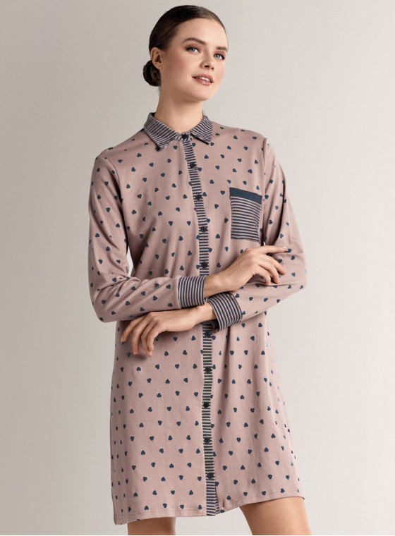 Shirt-collar open-front nightdress - ADORE