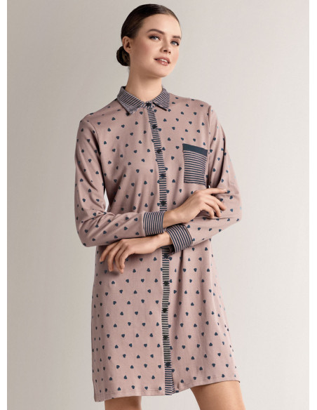Shirt-collar open-front nightdress - ADORE