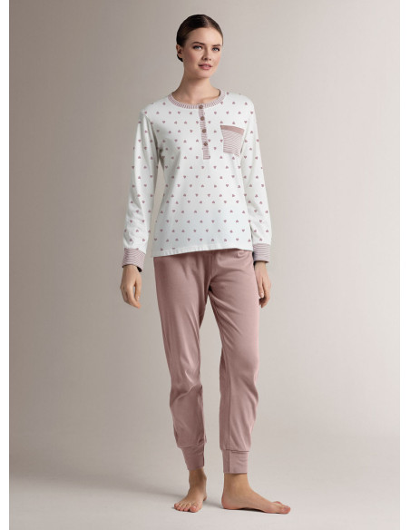 Cotton grandad pyjamas with long-sleeve top and long trousers with cuffs