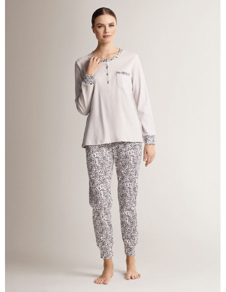 Cotton grandad pyjamas with long-sleeve top and long trousers with cuffs