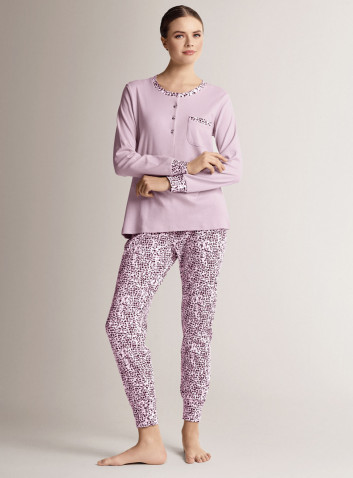 Pigiama serafino in cotone con maglia a maniche lunghe e pantalone lungo con polsi 2