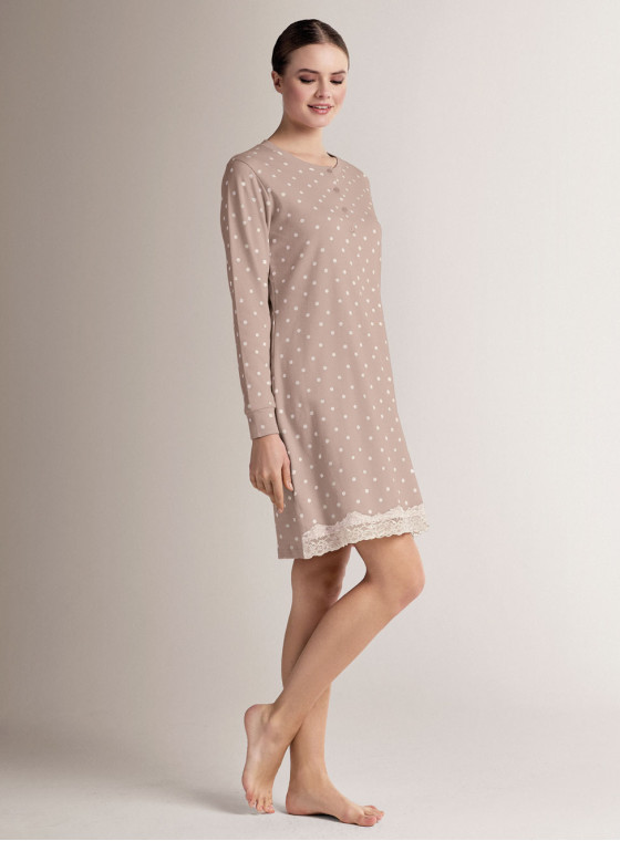 Camicia da notte serafino in cotone con maniche lunghe e apertura serafino