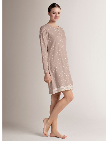 Camicia da notte serafino in cotone con maniche lunghe e apertura serafino